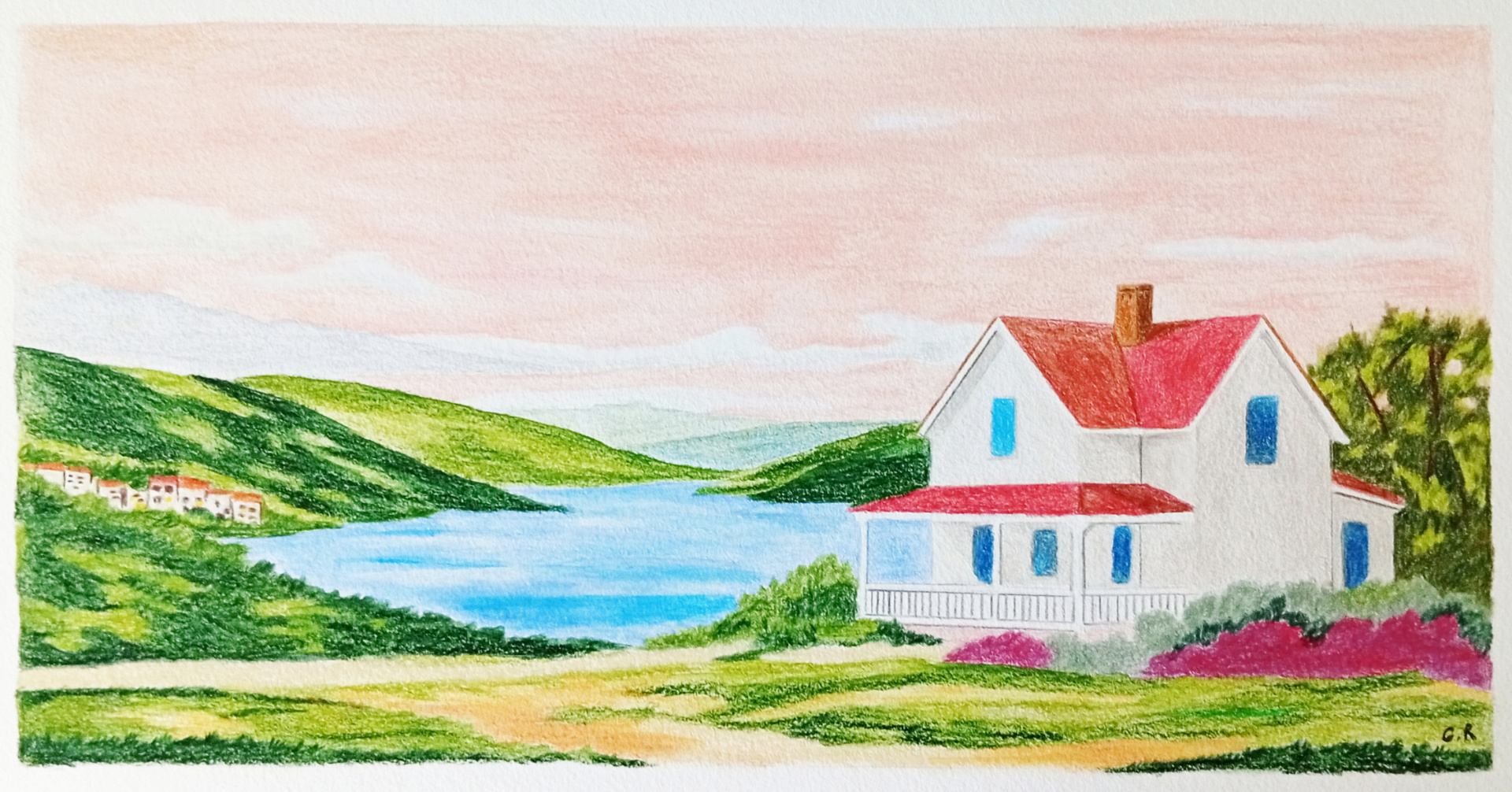 Lac dans un paysage Gabriel Riesnert_Dessin Crayons de couleur_A3_2026_11