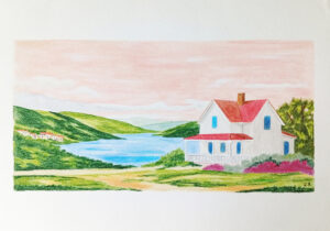 Lac dans un paysage Gabriel Riesnert_Dessin Crayons de couleur_A3_2026_12