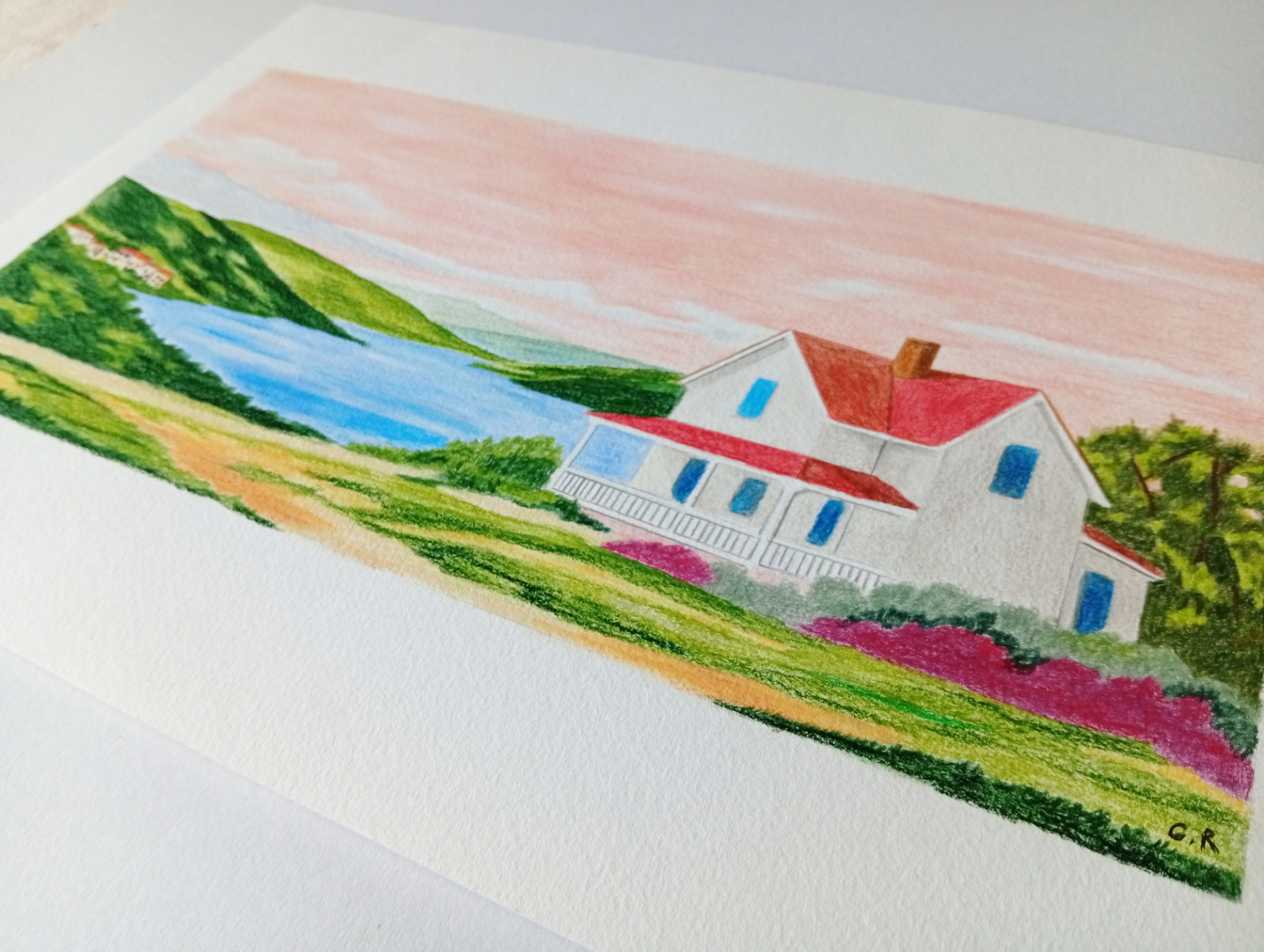 Lac dans un paysage Gabriel Riesnert_Dessin Crayons de couleur_A3_2026_5